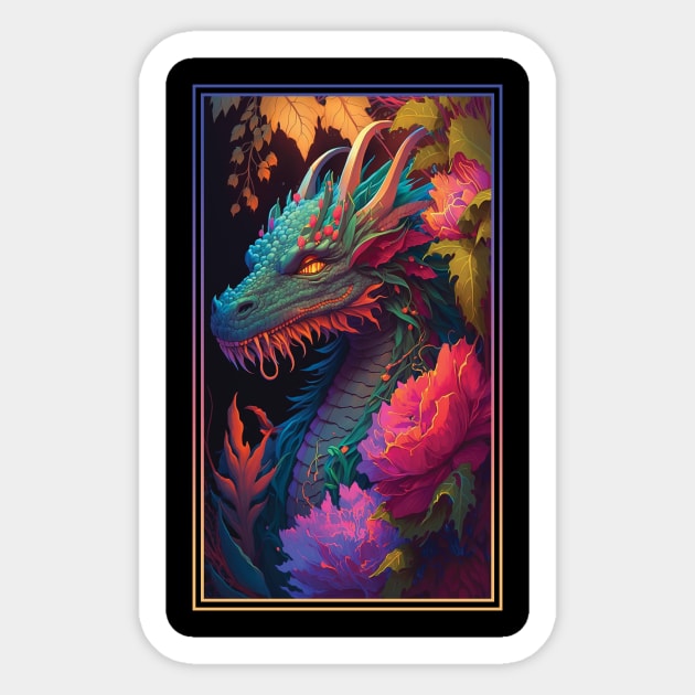 Dragon Vibrant Tropical Flower Tall Digital Oil Painting Portrait Sticker by ArtHouseFlunky